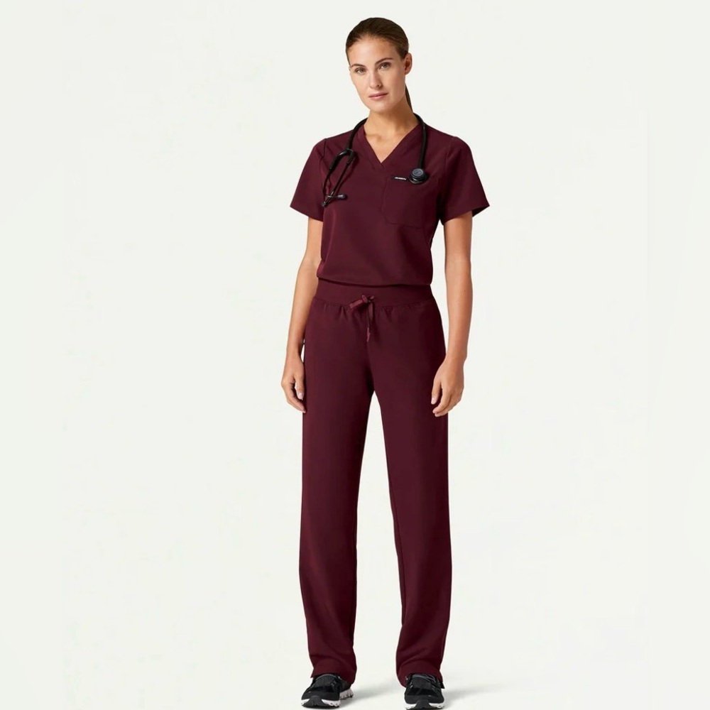 JAANUU Xenos Burgundy Essential Knit-Waist Scrub Pant Size XL